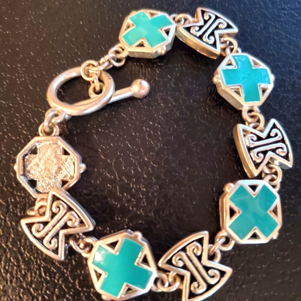 Silver Tone and Faux Turquoise Bracelet